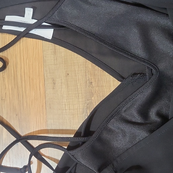 ASTR The Label - Black Sheer Overlay V-Neck Sleeveless Ruffle Embellished Romper - Picture 4 of 16